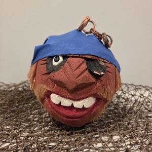 Handcrafted Pirate Face Ornament in Blue Bandana